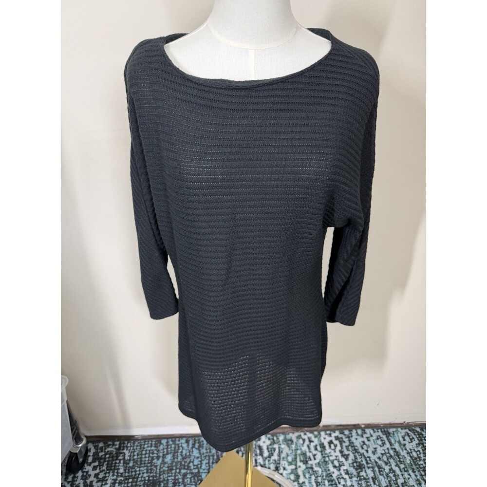 New York & Company Womens Pullover Sweater Size L Black Boat Neck Rib Knit 400